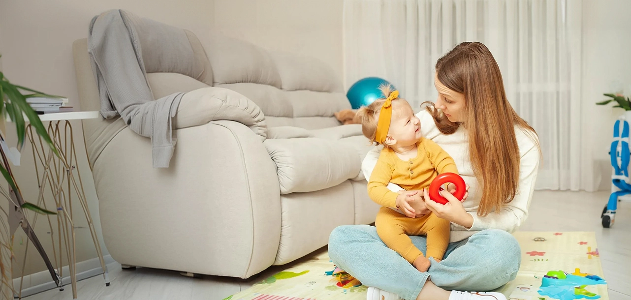Professional nanny interacting with children during daily activities