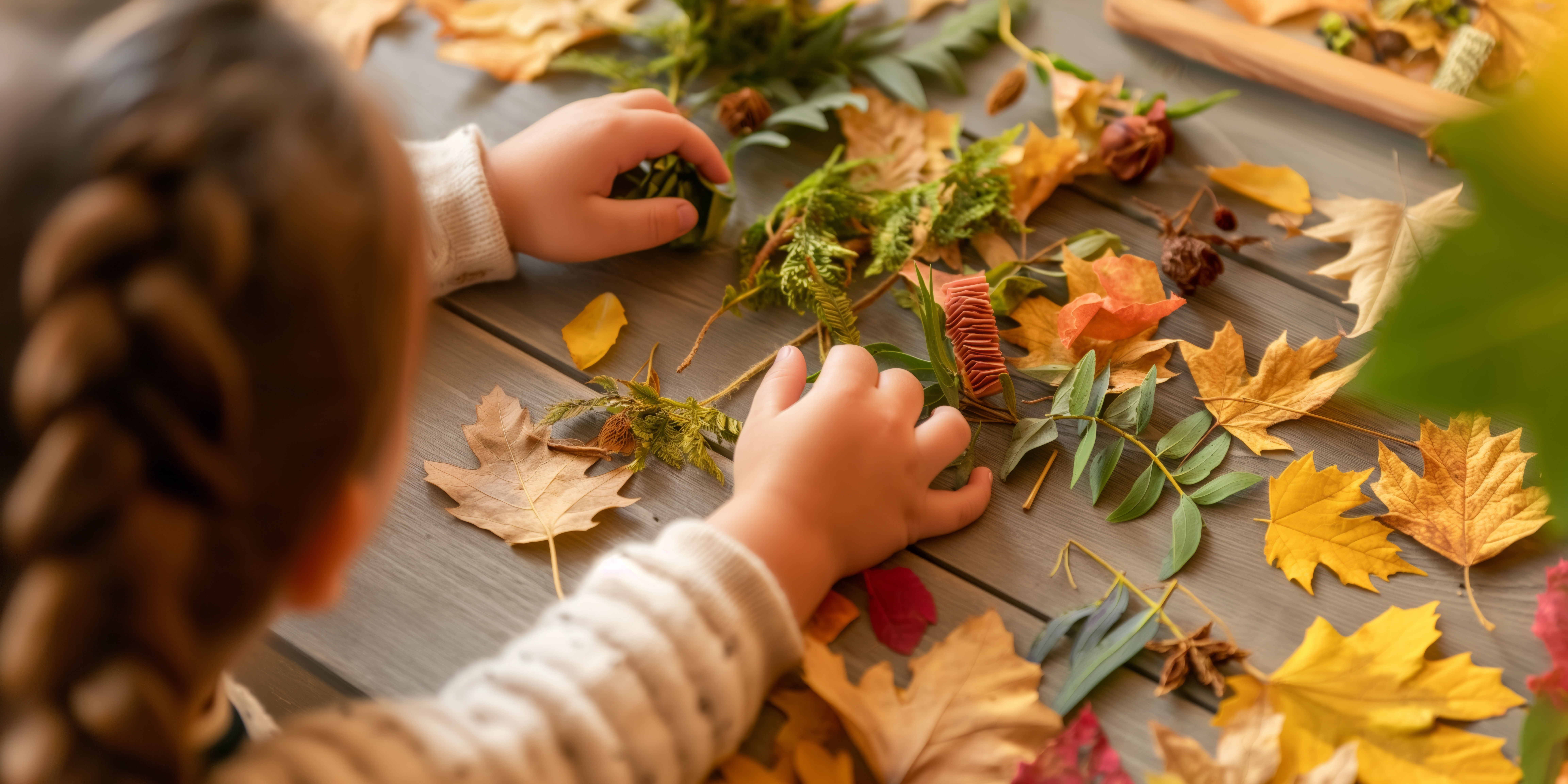 child in fall with leaves